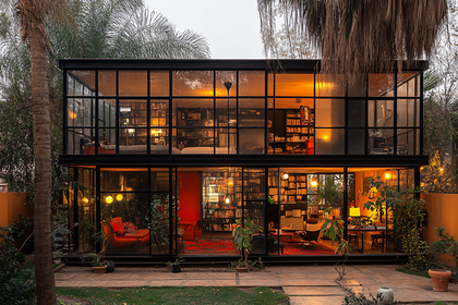 Modern Glass House at Dusk
