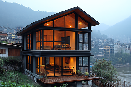 Modern Glass House at Dusk