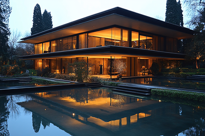 Modern House at Dusk Reflection