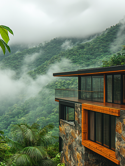 Modern House in Foggy Mountains