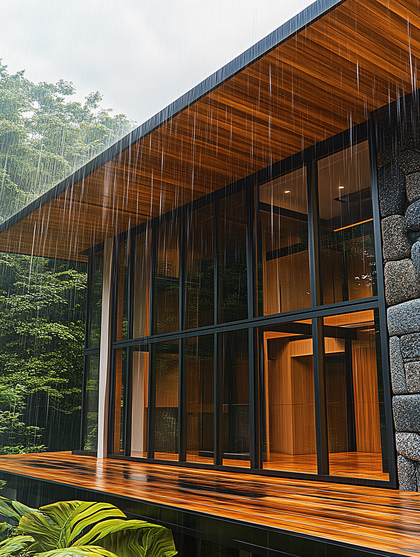 Modern House in Rain