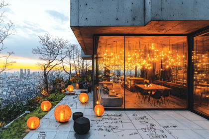 Modern House Overlooking City Sunset