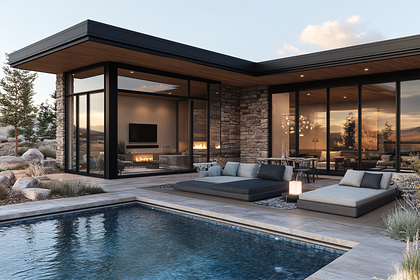 Modern House with Pool at Dusk