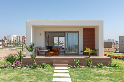 Modern House with Wooden Deck and Garden