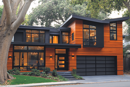 Modern House with Wooden Facade and Black Accents