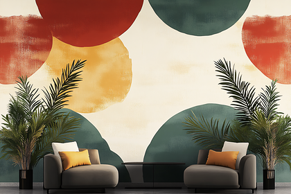 Modern Interior With Abstract Wall Art And Armchairs