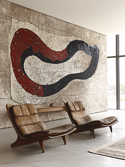 Modern Interior With Abstract Wall Art And Leather Chairs
