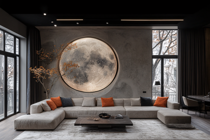 Modern Living Room With Moon Wall Art
