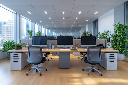 Modern Office Workspace With City View