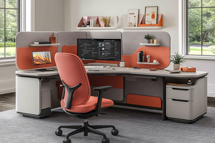 Modern Office Workspace With Ergonomic Chair And Privacy Screens
