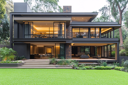 Modern Two-Story House with Glass Windows