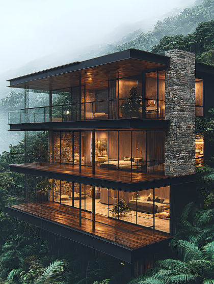 Modern Villa In Rainforest Mist