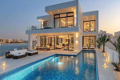 Modern Villa Twilight Poolside