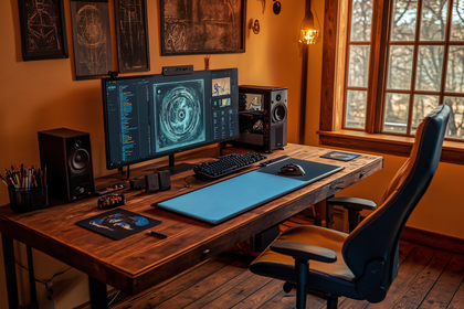 Modern Wooden Desk Computer Setup