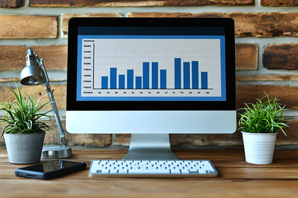 Modern Workplace Setup With Graph On Computer Screen