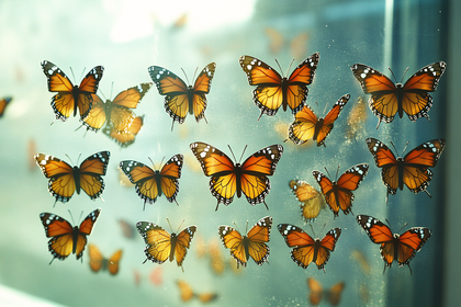 Monarch Butterflies On Glass