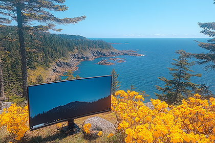 Monitor Overlooking Coastal Vista