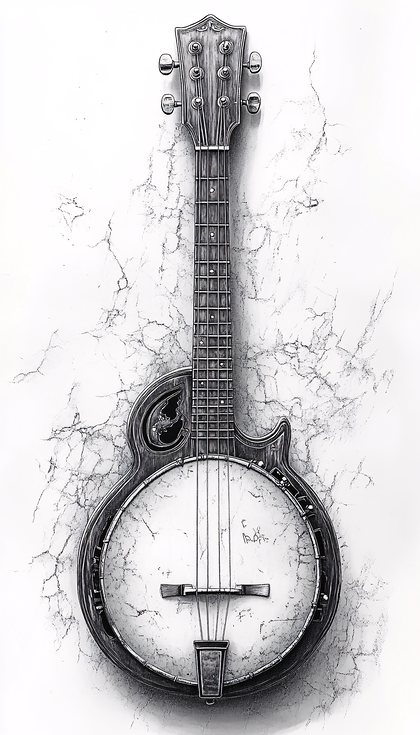 Monochrome Banjo Illustration