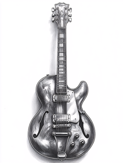 Monochrome Hollow Body Guitar Sketch