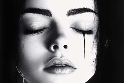 Monochrome Tearful Woman Portrait