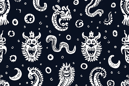 Monster Face Tentacle Seamless Pattern