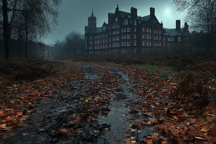 Moody Autumn Building in Fog