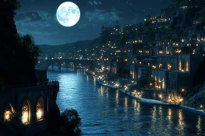 Moonlit Cityscape at Night