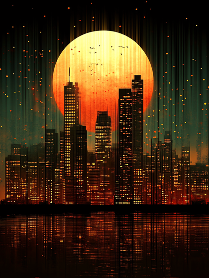 Moonlit Cityscape Silhouette