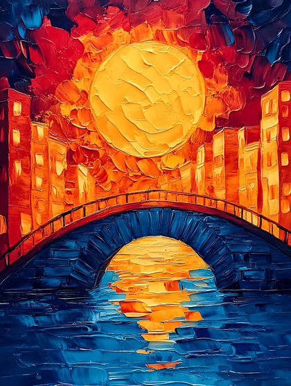 Moonlit Cityscape With Bridge