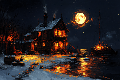 Moonlit Winter Cabin