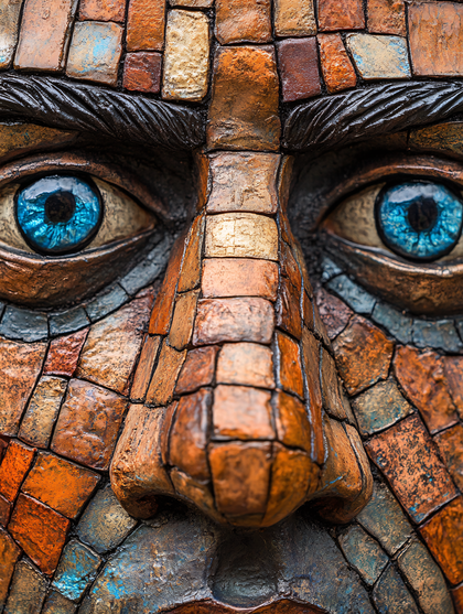 Mosaic Face Sculpture Close-Up