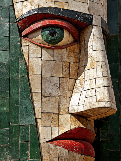 Mosaic Stone Face Sculpture
