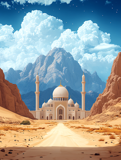 Mosque In Desert Landscape