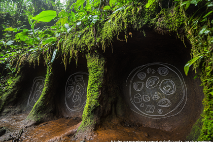 Moss Covered Rock Art in Forest