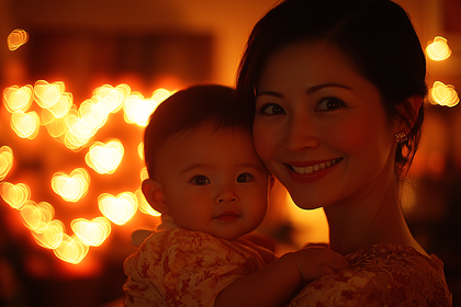 Mother and Baby with Heart Bokeh