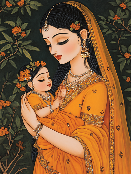 Mother Holding Baby With Flowers