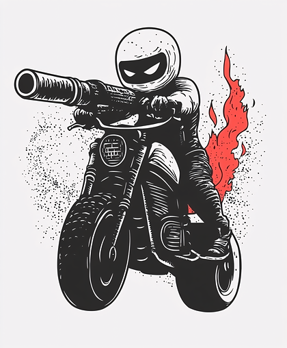 Motorcycle Rider With Cannon And Flames