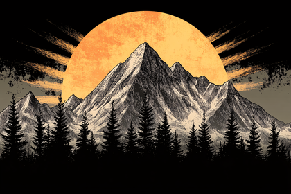 Mountain and Sun Illustration