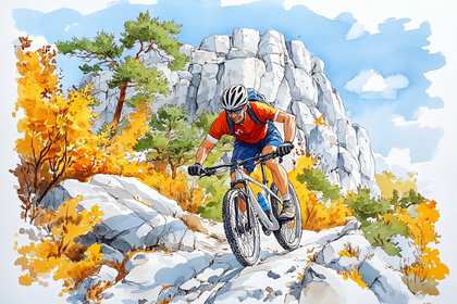 Mountain Biker in Autumn Landscape