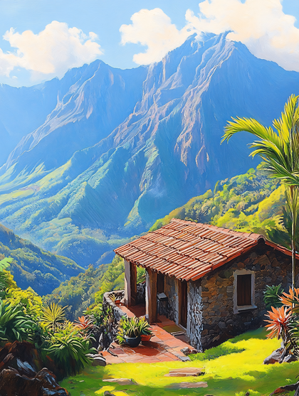 Mountain Cottage with Lush Greenery