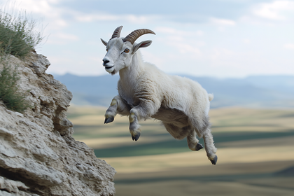 Mountain Goat Leaping Off Cliff