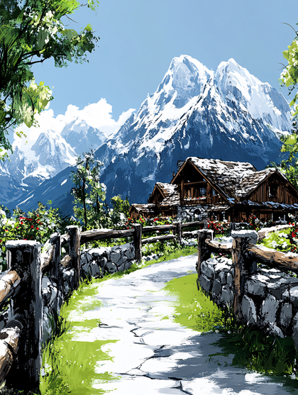 Mountain House In Winter Landscape