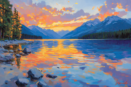 Mountain Lake Sunset Reflection