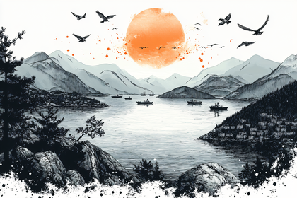 Mountain Lake Sunset Scene