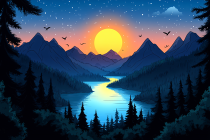 Mountain Lake Sunset Scenery