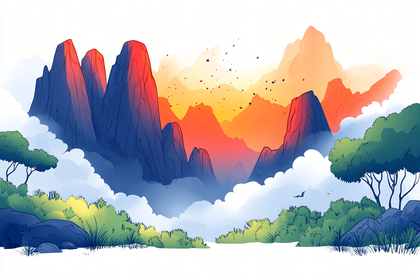 Mountain Landscape Illustration at Sunset
