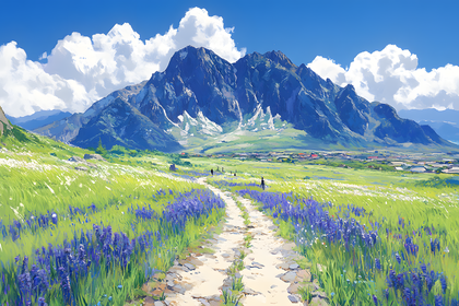 Mountain Path with Lavender Field
