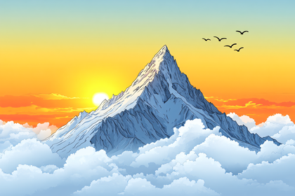 Mountain Peak Above Clouds at Sunrise