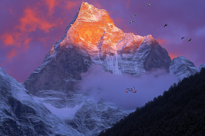Mountain Peak at Sunset with Cloud Smiley
