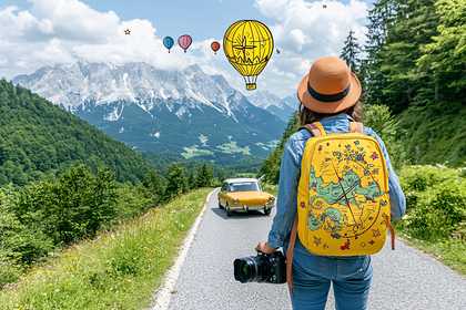 Mountain Road Trip With Hot Air Balloons